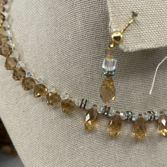 Vintage 14K Gold '585 Italy' Necklace Earring Set with Faceted Quartz - Picture 9 of 16